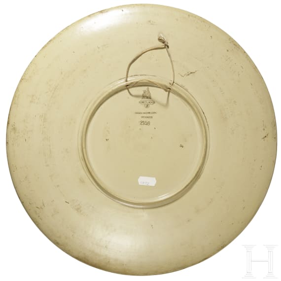 A large wall plate showing the Prussian Guard Infantry, Mettlach, Villeroy & Boch, circa 1880