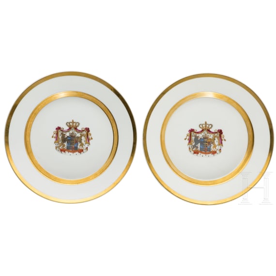 King Wilhelm I of W&uuml;rttemberg (1781 - 1864) - two KPM dessert plates with the royal coat-of-arms, circa 1816/17