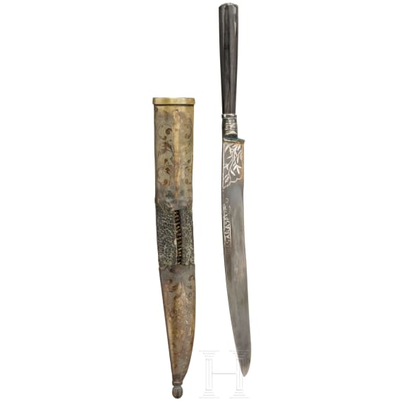 A silver-damascened knife, Sarajevo, dated 1866