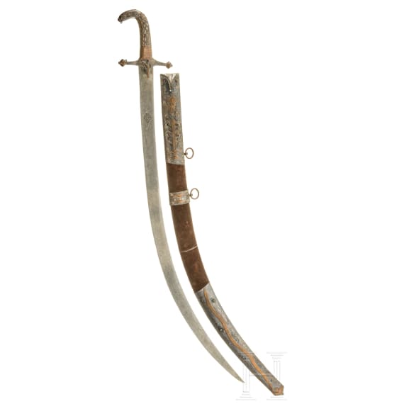 A Saudi Arabian shamshir with an older blade of Wootz Damascus, 20th century