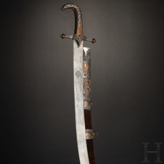 A Saudi Arabian shamshir with an older blade of Wootz Damascus, 20th century
