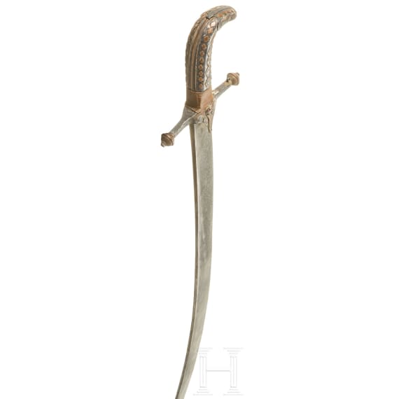 A Saudi Arabian shamshir with an older blade of Wootz Damascus, 20th century
