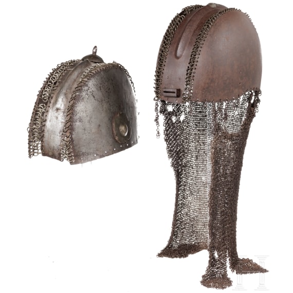 Two Indian helmets, 19th century