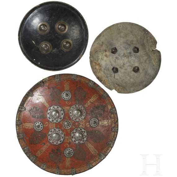 Three Indian leather shields, 19th century