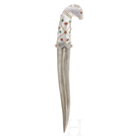 An Indian khanjar with jeweled jadeite handle, 20th century