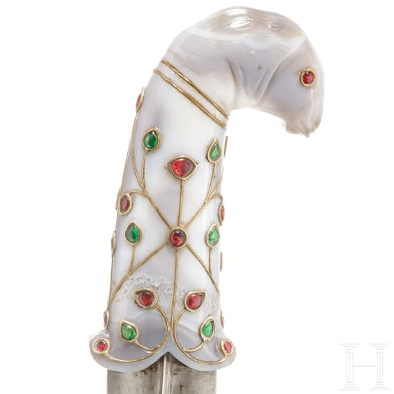 An Indian khanjar with jeweled jadeite handle, 20th century