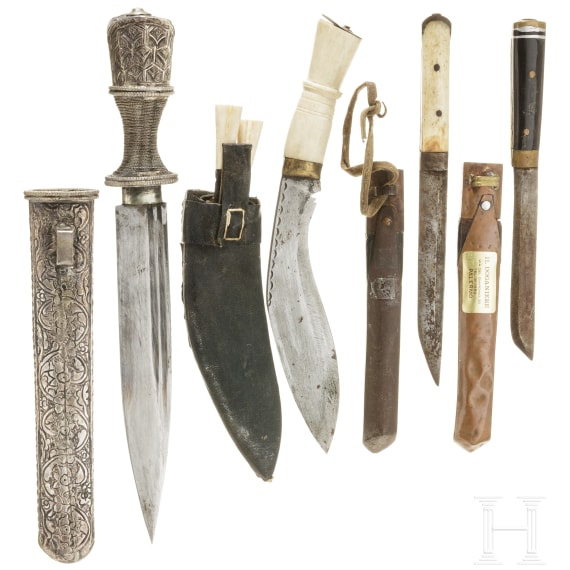 A Nepalese Khukuri, Dughti and two small knives, circa 1900