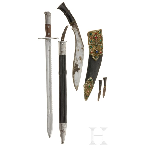 A Nepalese presentation kukuri, 19th/20th century, and a bayonet