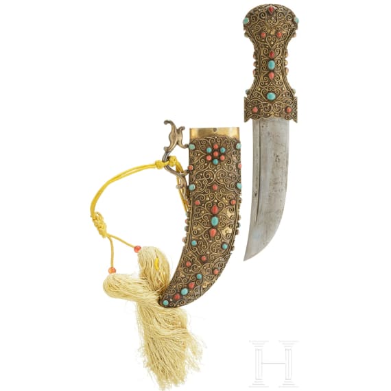 A Sino-Tibetan dagger in casket, 20th century