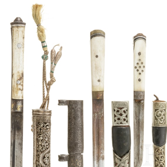 Two lothi, a Tibetan knife and a Chinese scabbard, 19th century