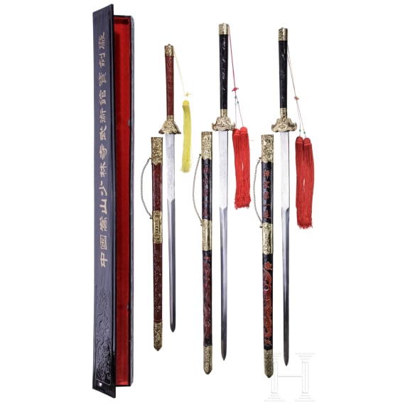 Three large Chinese ceremonial swords, 20th century