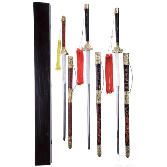 Three large Chinese ceremonial swords, 20th century