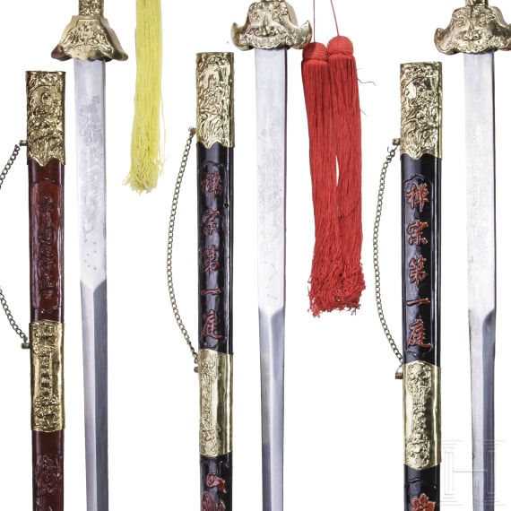 Three large Chinese ceremonial swords, 20th century