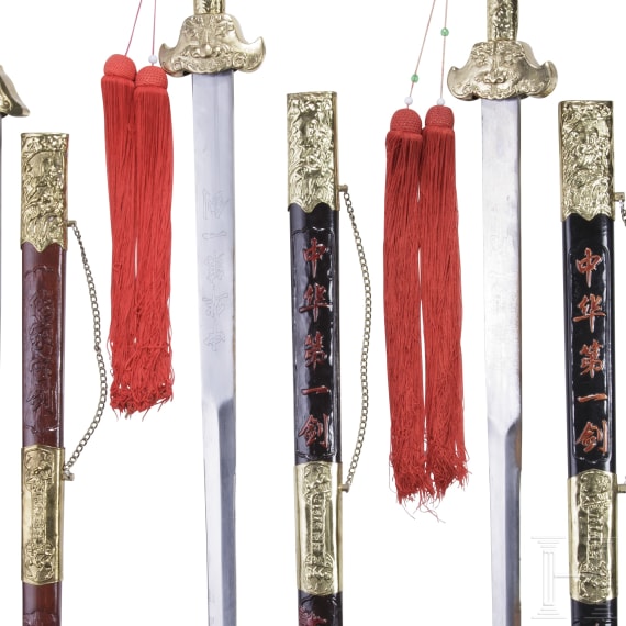Three large Chinese ceremonial swords, 20th century