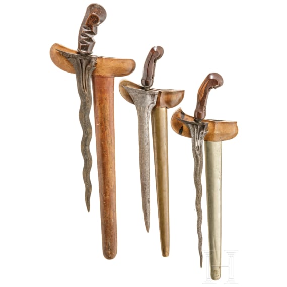 Three Indonesian kerises, circa 1900