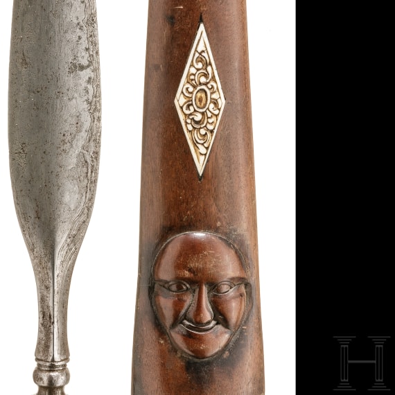 An Indonesian spearhead with bone-inlaid scabbard, 19th century