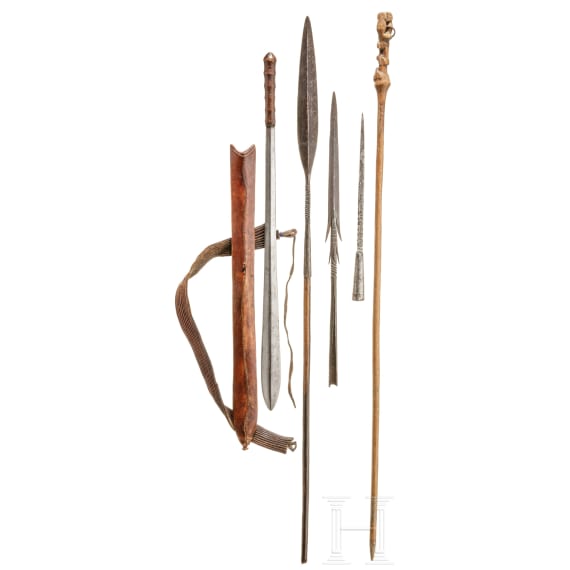 Three African spears and a machete
