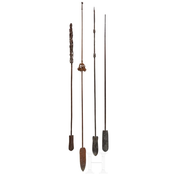 Four South Pacific ceremonial polearms