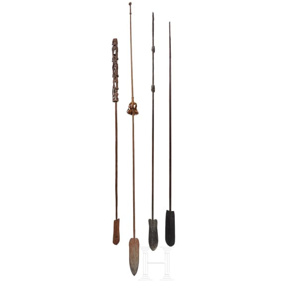 Four South Pacific ceremonial polearms