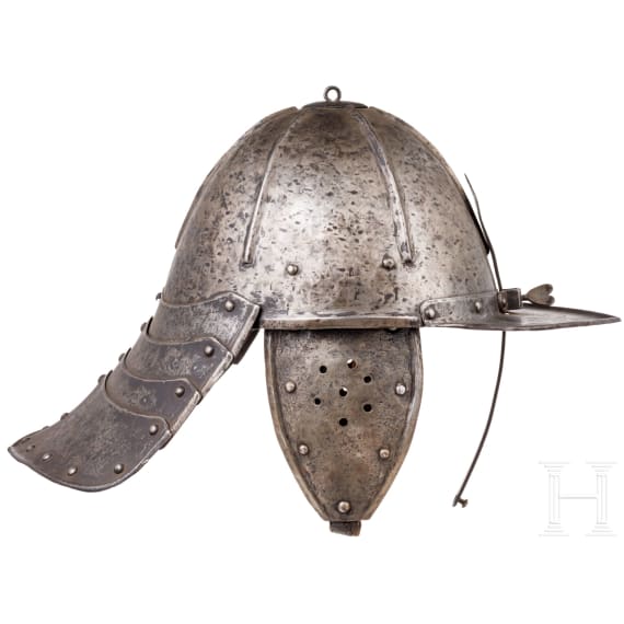 A German lobster-tailed helmet, circa 1630 and later