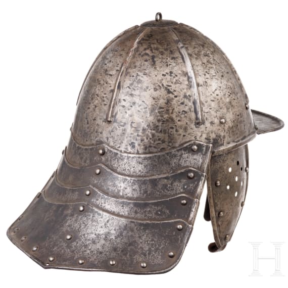 A German lobster-tailed helmet, circa 1630 and later