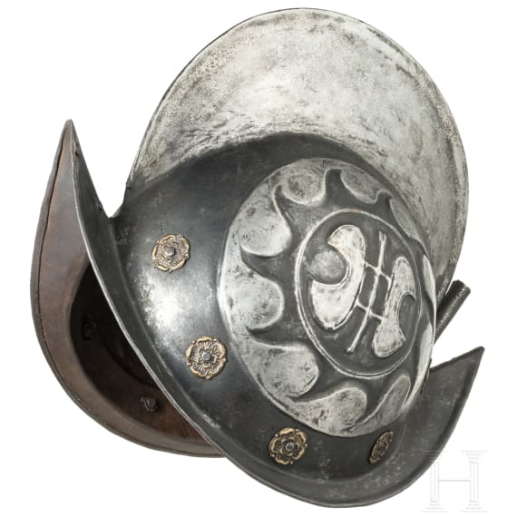 A back and white morion, collector's replica in the style of the 16th century