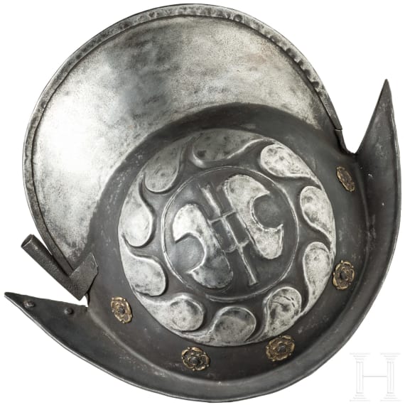 A back and white morion, collector's replica in the style of the 16th century
