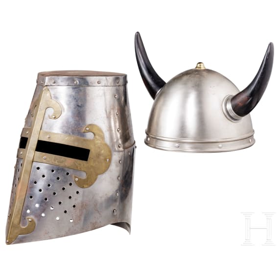 Two helmets, modern collector's replicas