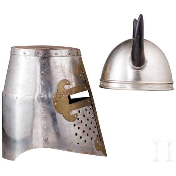 Two helmets, modern collector's replicas