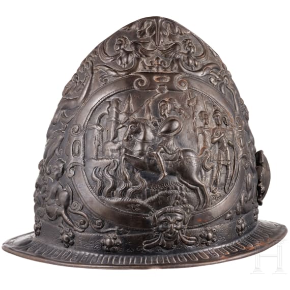A parade cabasset made of cast iron, historicism in the style of the 17th century