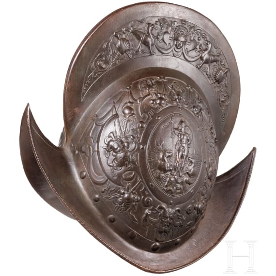 A Victorian parade morion made of cast iron in the style of the 17th century