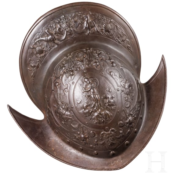 A Victorian parade morion made of cast iron in the style of the 17th century