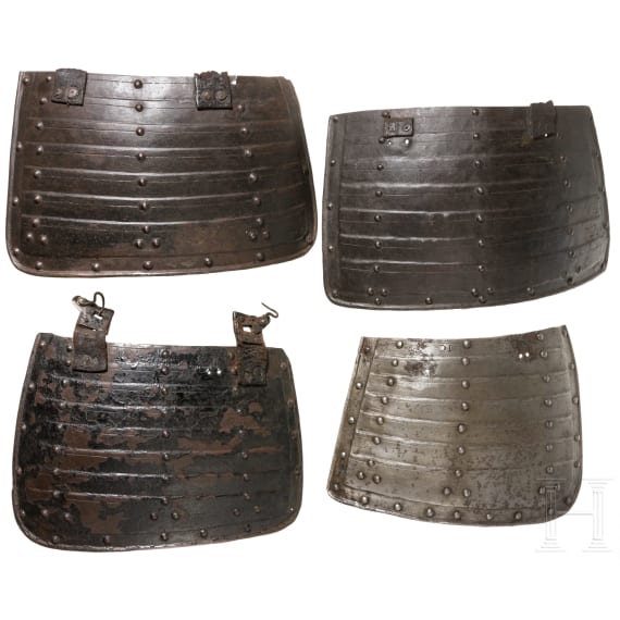 Four Flemish tassets for footman's armour, circa 1610