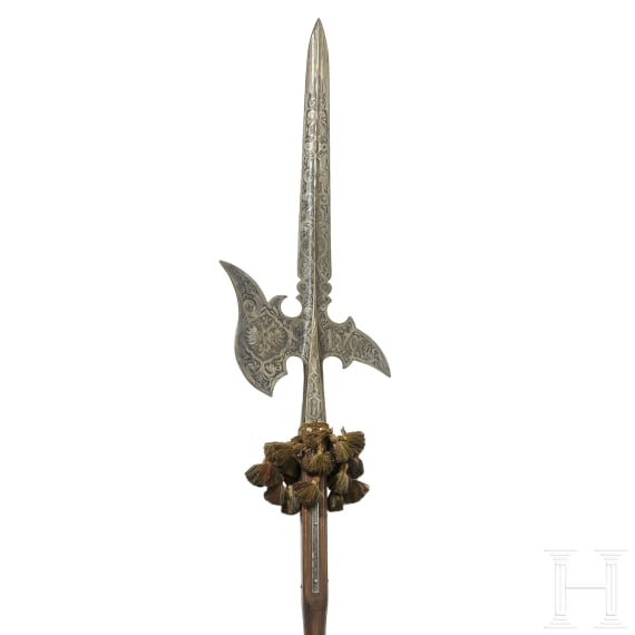 An etched bodyguard's halberd, collector's replica in the style of the 16th century