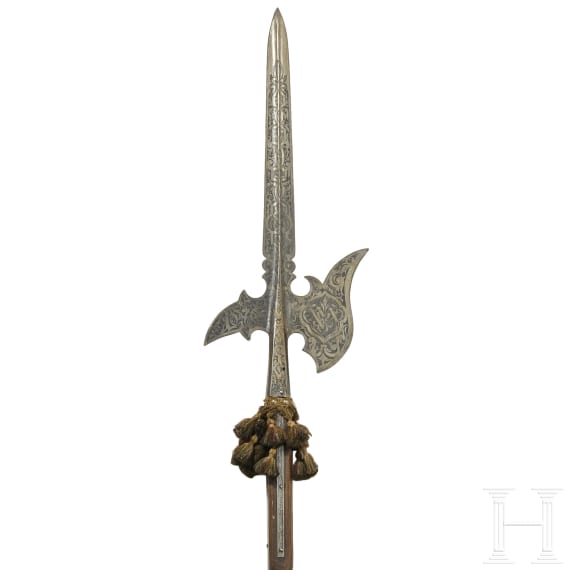 An etched bodyguard's halberd, collector's replica in the style of the 16th century