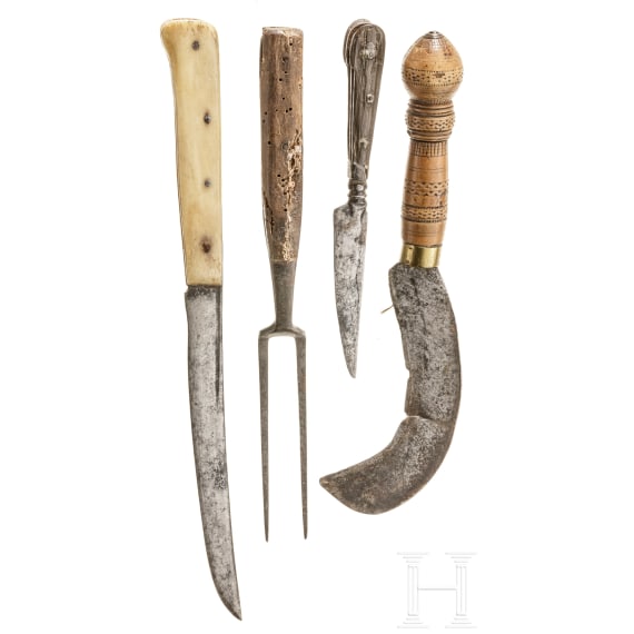 Four pieces of German cutlery and tools, 18th century