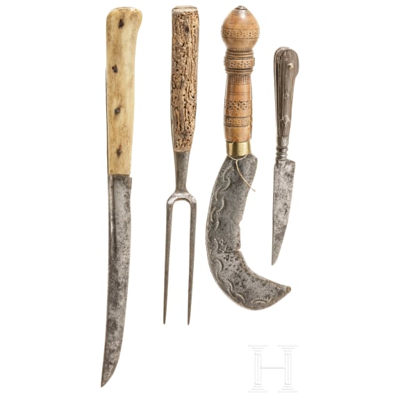 Four pieces of German cutlery and tools, 18th century