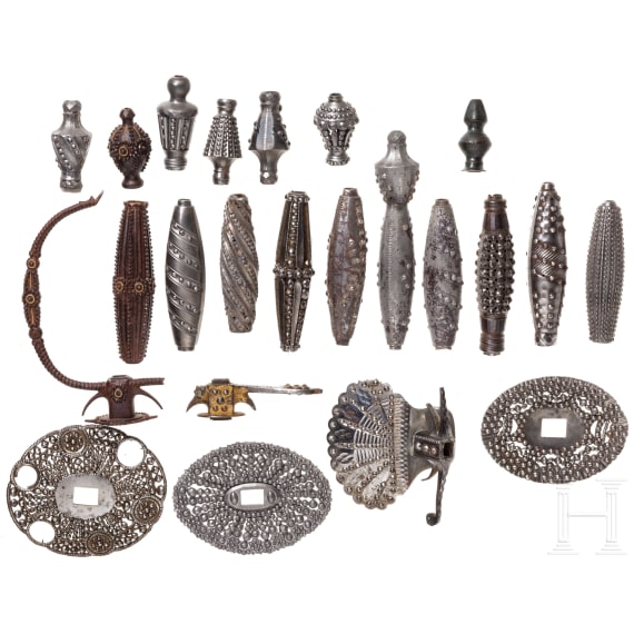 A collection of English and French hilt parts of small swords, 19th century
