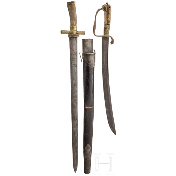 Two hunting hangers and a scabbard, 18th/19th century