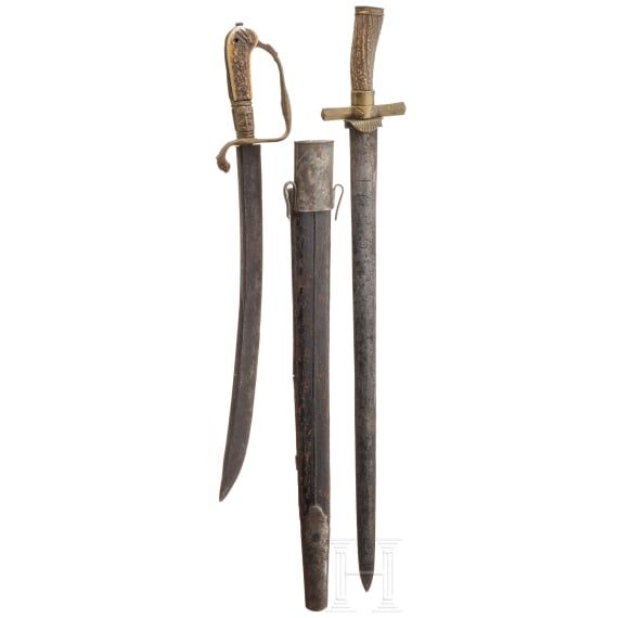Two hunting hangers and a scabbard, 18th/19th century
