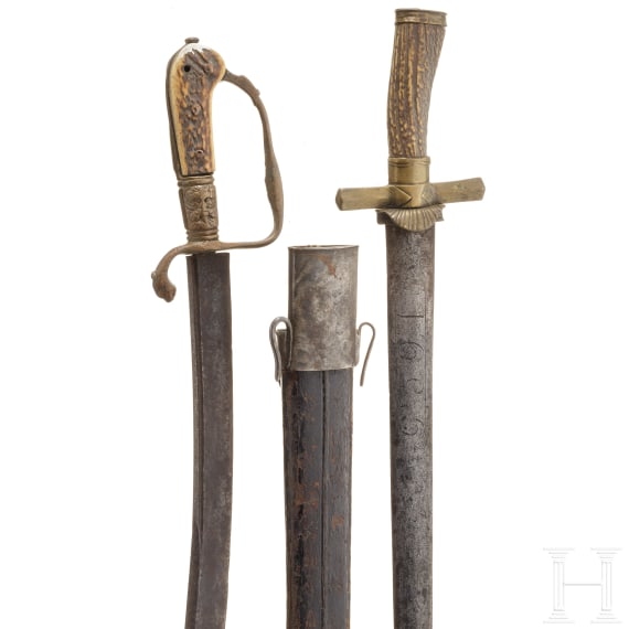 Two hunting hangers and a scabbard, 18th/19th century