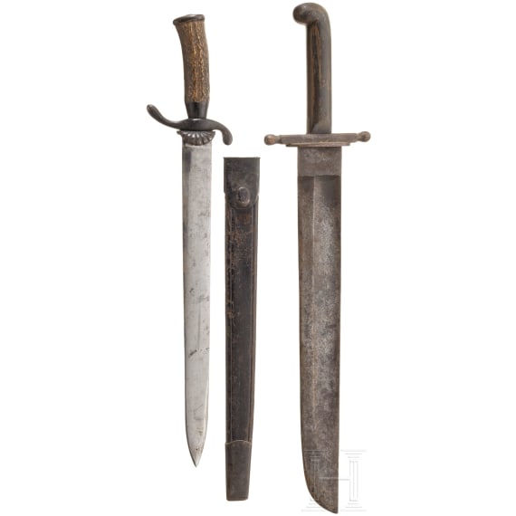 A hunting hanger, 19th century, and an Austrian fascine knife M 1853