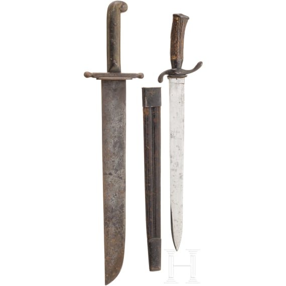 A hunting hanger, 19th century, and an Austrian fascine knife M 1853