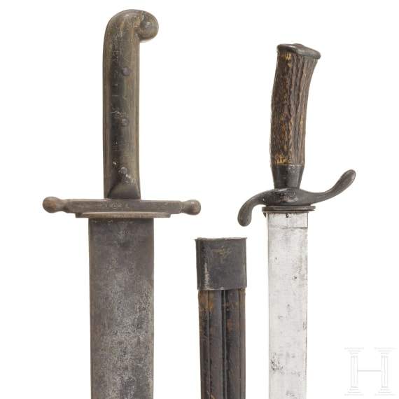 A hunting hanger, 19th century, and an Austrian fascine knife M 1853