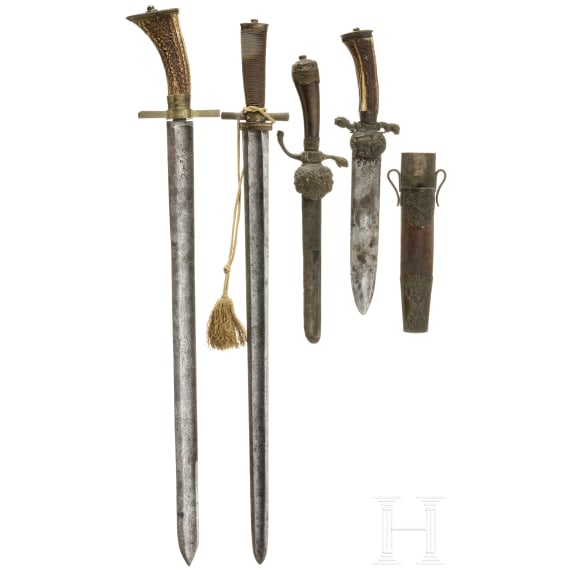 Four German and Austrian hunting hangers, 19th century