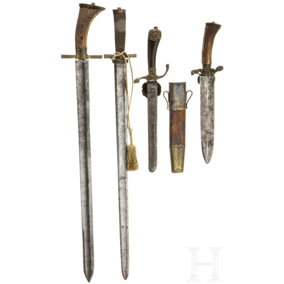 Four German and Austrian hunting hangers, 19th century
