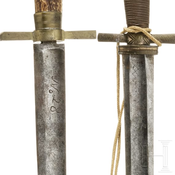 Four German and Austrian hunting hangers, 19th century
