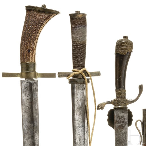 Four German and Austrian hunting hangers, 19th century