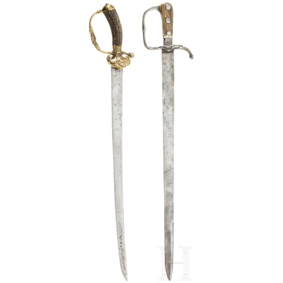 A German hunting sword and hunting hanger, 18th century