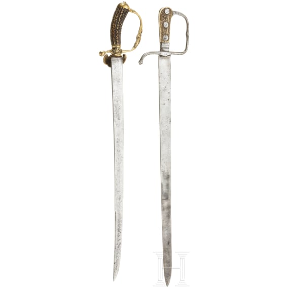 A German hunting sword and hunting hanger, 18th century